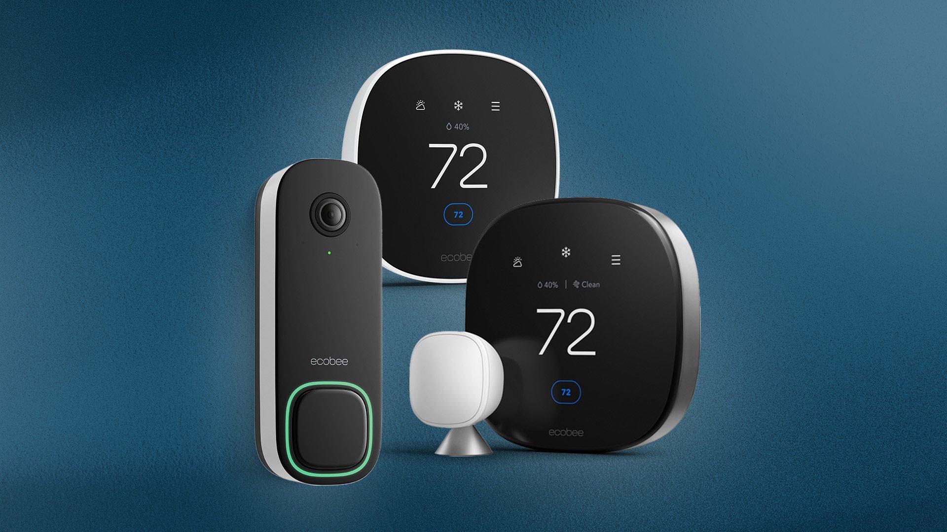Images of ecobee products on a blue background